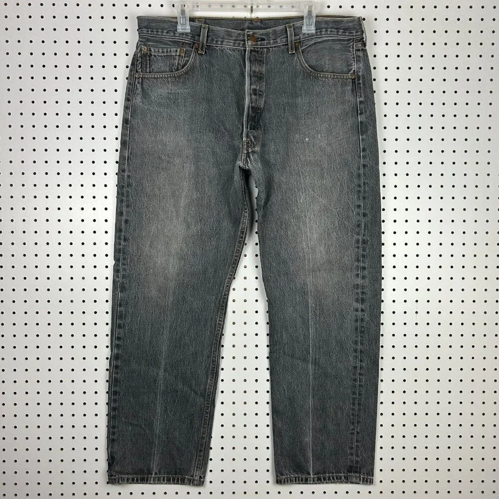 Levi's 501‎ Straight Fit Jeans 40x30 Gray Distressed Y2K Skate Baggy Button Fly - Picture 5 of 7